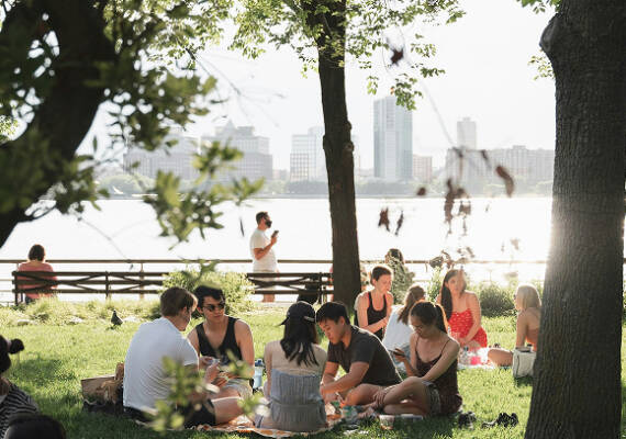 Grupo de amigos haciendo un picnic